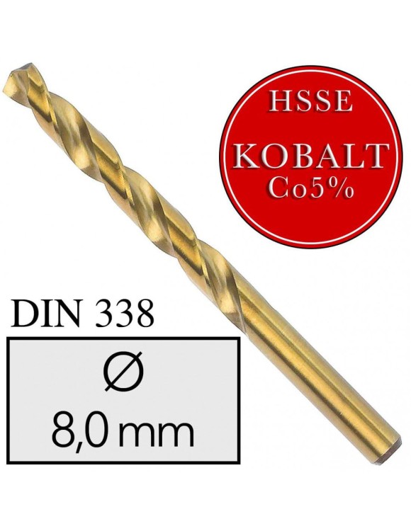 Fi 8,0 mm Wiertło do metalu HSSE Co5 Kobalt DIN 338 NWKa