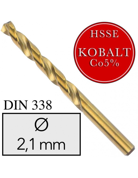Fi 2,1 mm Wiertło do metalu HSSE Co5 Kobalt DIN 338 NWKa