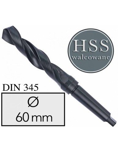 Fi 60 mm Wiertło do metalu NWKc HSS DIN 345 Stożek Morse'a WALCOWANE