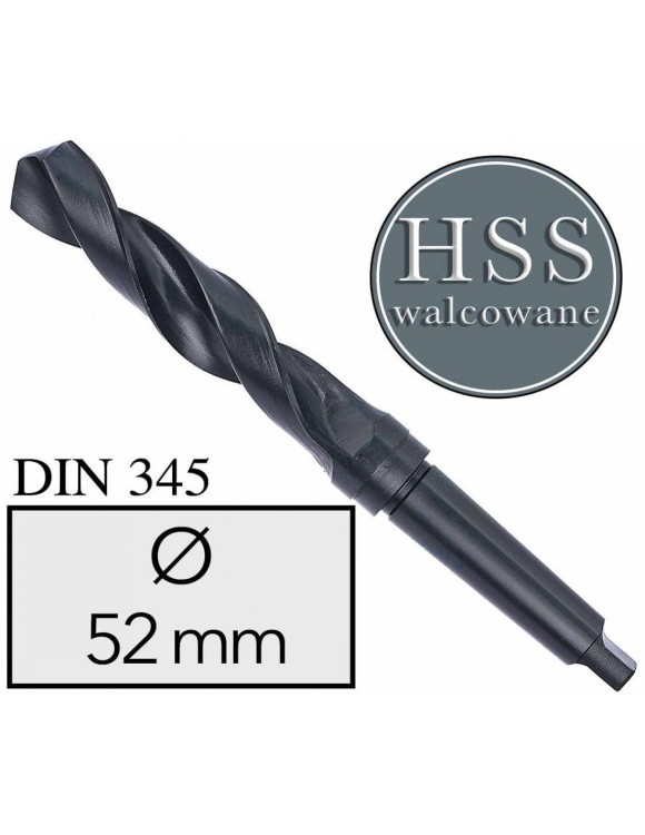 Fi 52 mm Wiertło do metalu NWKc HSS DIN 345 Stożek Morse'a WALCOWANE
