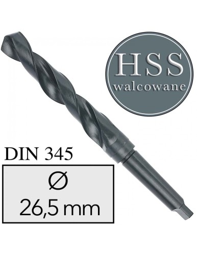 Fi 26,5 mm Wiertło do metalu NWKc HSS DIN 345 Stożek Morse'a WALCOWANE