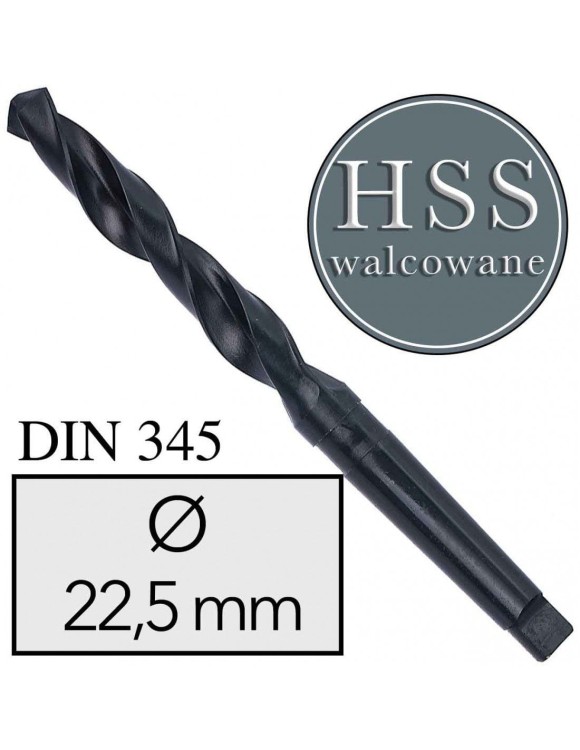 Fi 22,5 mm Wiertło do metalu NWKc HSS DIN 345 Stożek Morse'a WALCOWANE