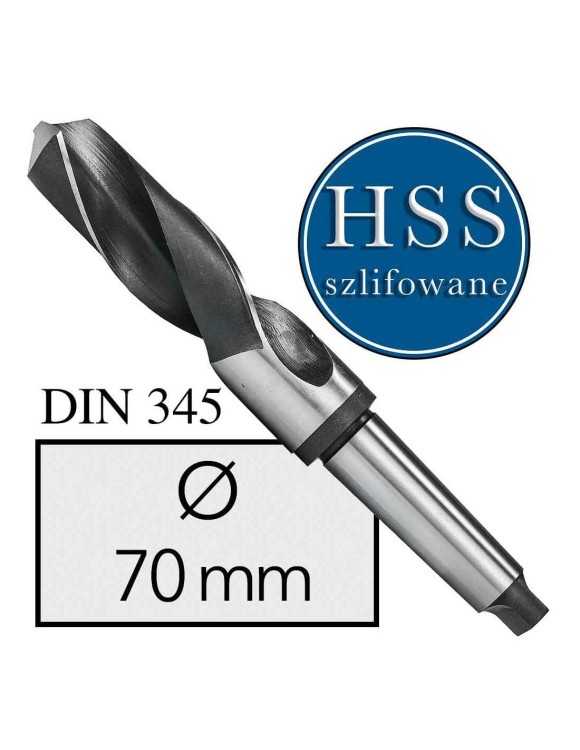 Fi 70 mm Wiertło do metalu NWKc HSS DIN 345 Stożek Morse'a SZLIFOWANE
