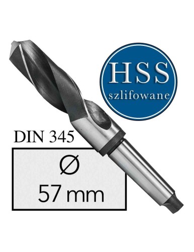 Fi 57 mm Wiertło do metalu NWKc HSS DIN 345 Stożek Morse'a SZLIFOWANE
