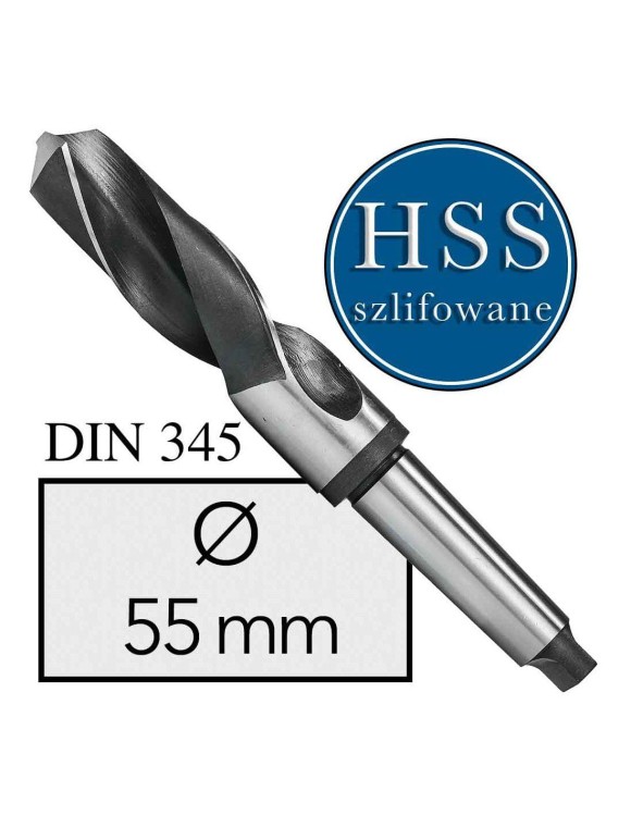 Fi 55 mm Wiertło do metalu NWKc HSS DIN 345 Stożek Morse'a SZLIFOWANE