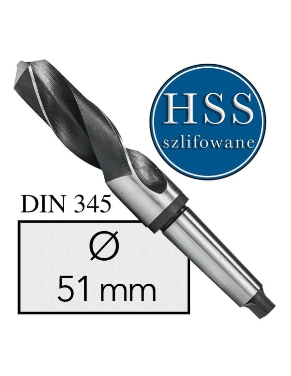 Fi 51 mm Wiertło do metalu NWKc HSS DIN 345 Stożek Morse'a SZLIFOWANE