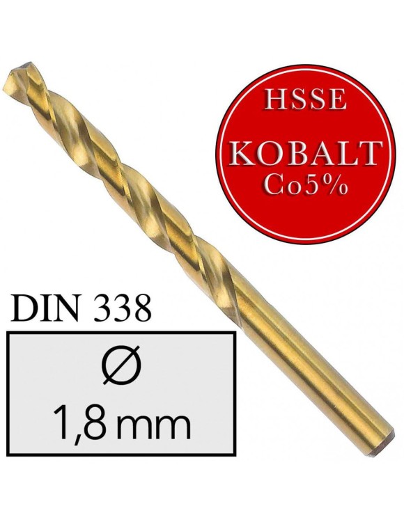 Fi 1,8 mm Wiertło do metalu HSSE Co5 Kobalt DIN 338 NWKa