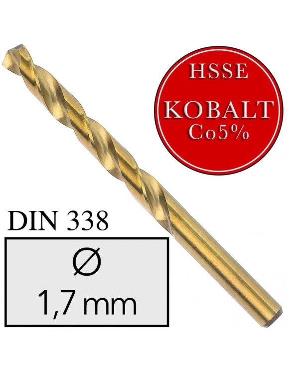 Fi 1,7 mm Wiertło do metalu HSSE Co5 Kobalt DIN 338 NWKa