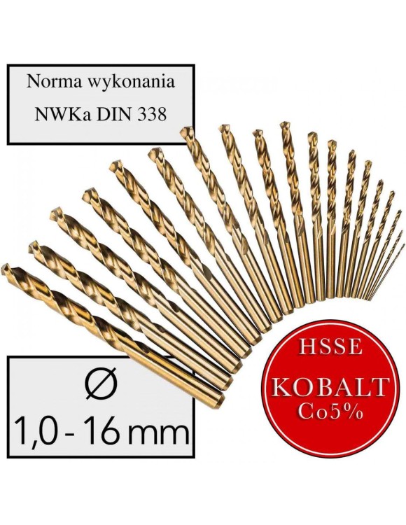 Fi 1,6 mm Wiertło do metalu HSSE Co5 Kobalt DIN 338 NWKa