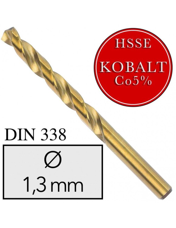 Fi 1,3 mm Wiertło do metalu HSSE Co5 Kobalt DIN 338 NWKa