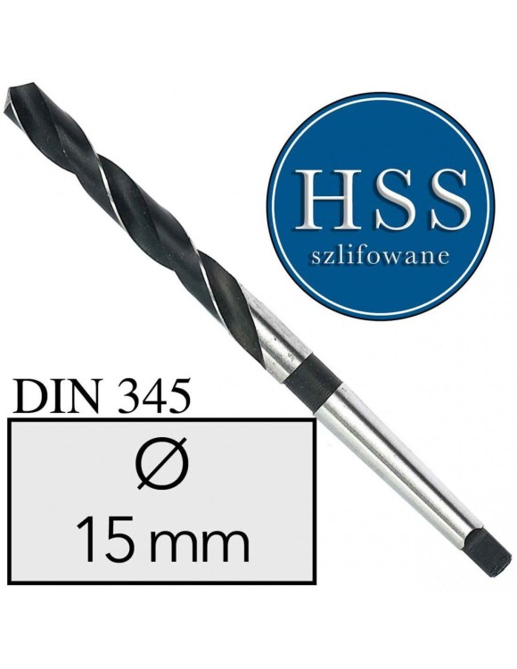 Fi 15 mm Wiertło do metalu NWKc HSS DIN 345 Stożek Morse'a SZLIFOWANE