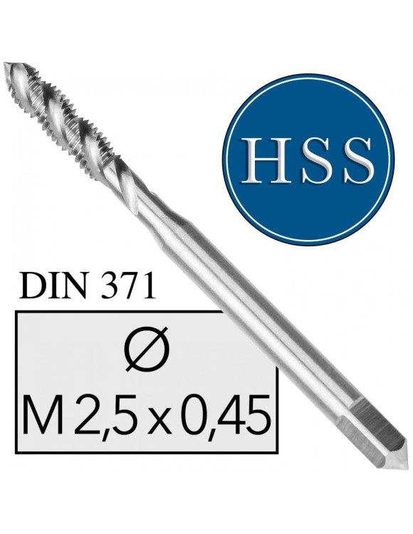 M2,5x0,45 Gwintownik Maszynowy HSS DIN 371 Skrętny