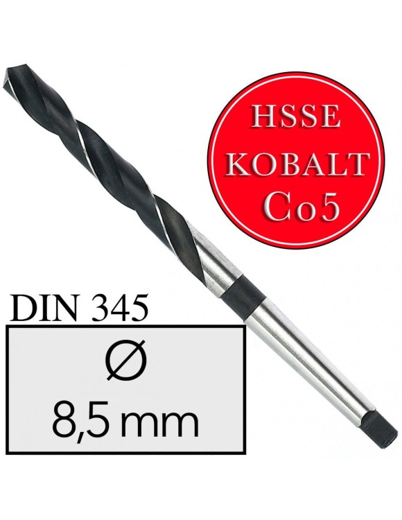 FI 8,5 mm Wiertło Do Metalu NWKc HSSE Co5 DIN 345 Stożek Morse'a MT1 Professional