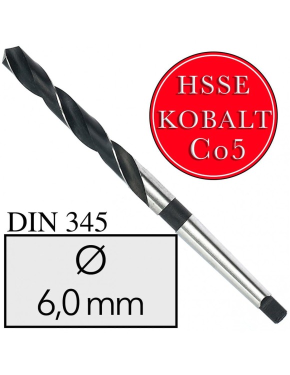 FI 6 mm Wiertło Do Metalu NWKc HSSE Co5 DIN 345 Stożek Morse'a MT1 Professional