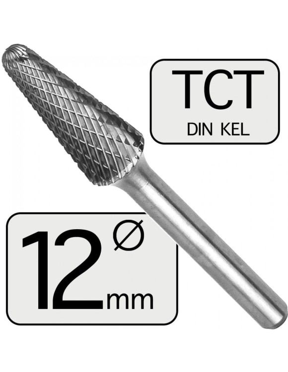 12 mm Pilnik Obrotowy HM Stożkowy Zaokrąglony KEL chwyt 8 mm