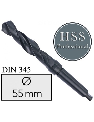 Fi 55 mm Wiertło do metalu NWKc HSS DIN 345 Stożek Morse'a FREZOWANE