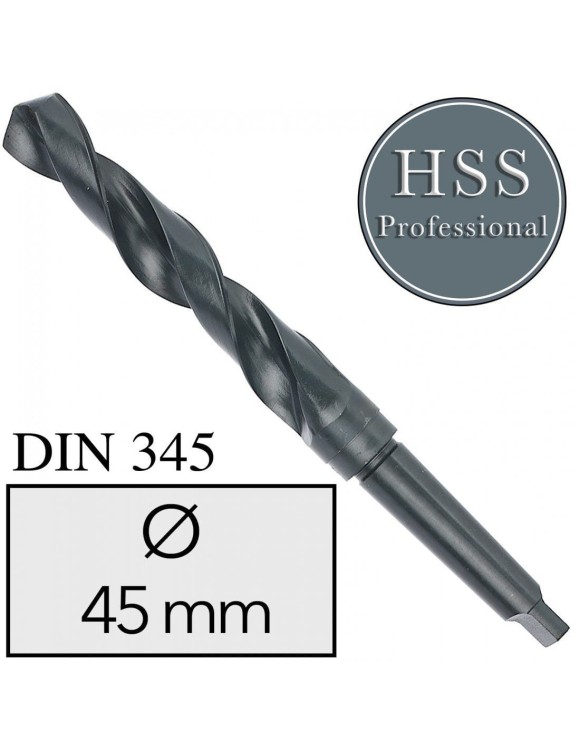 Fi 45 mm Wiertło do metalu NWKc HSS DIN 345 Stożek Morse'a FREZOWANE