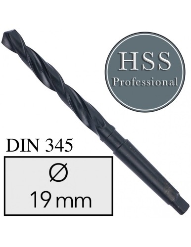 Fi 19 mm Wiertło do metalu NWKc HSS DIN 345 Stożek Morse'a FREZOWANE
