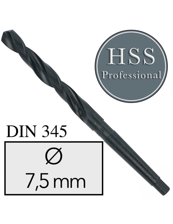 Fi 7,5 mm Wiertło do metalu NWKc HSS DIN 345 Stożek Morse'a FREZOWANE
