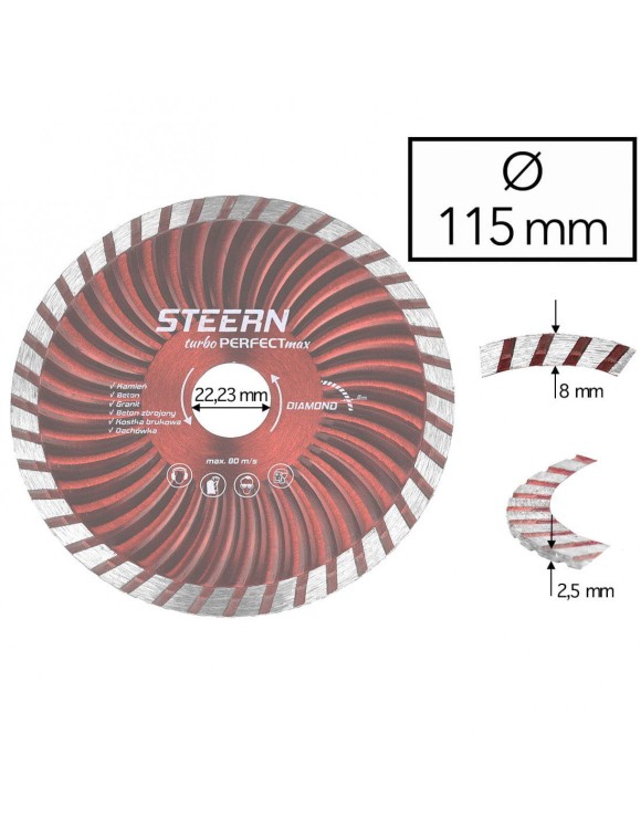 115 x 22,23 mm Tarcza diamentowa Turbo STEERN