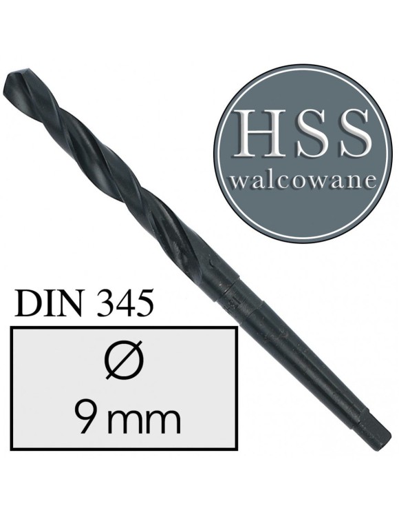 Fi 9 mm Wiertło do metalu NWKc HSS DIN 345 Stożek Morse'a WALCOWANE