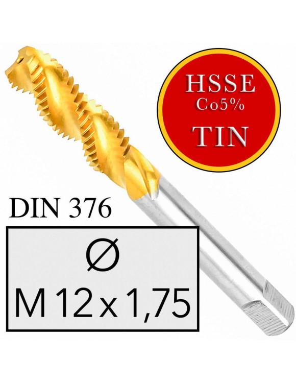 M12x1,75 Gwintownik Maszynowy HSSE Co5 TIN DIN 376 Skrętny