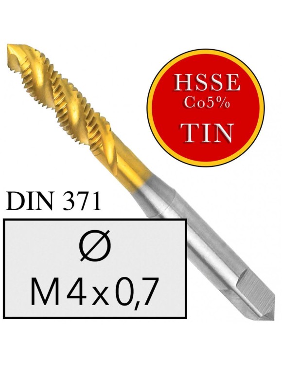 M4x0,7 Gwintownik Maszynowy HSSE Co5 TIN DIN 371 Skrętny