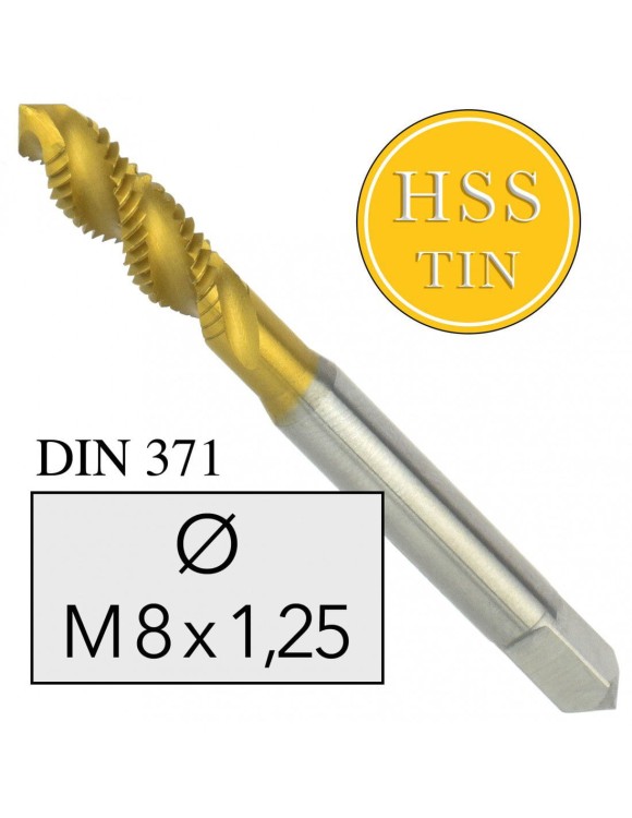 M8x1,25 Gwintownik Maszynowy HSS TIN DIN 371 Skrętny