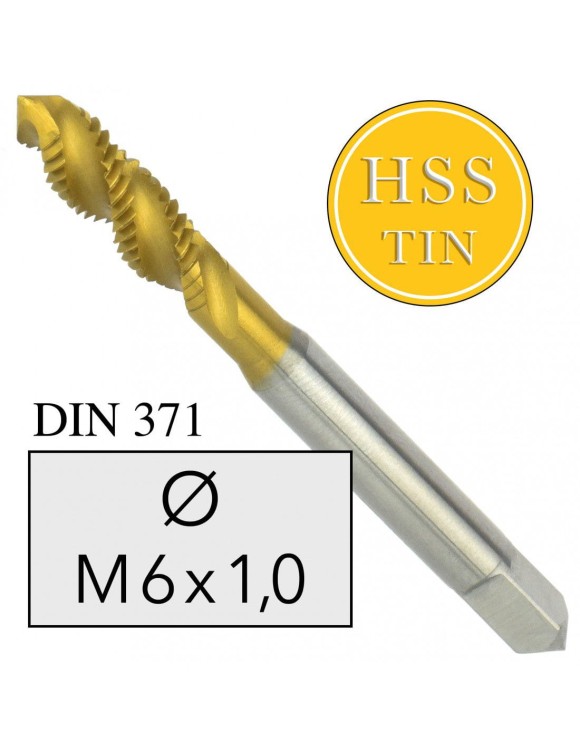 M6x1,0 Gwintownik Maszynowy HSS TIN DIN 371 Skrętny