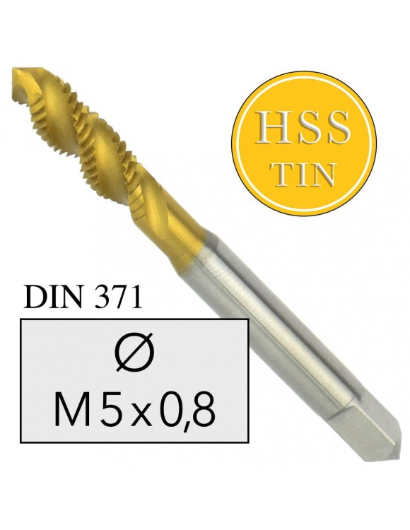 M5x0,8 Gwintownik Maszynowy HSS TIN DIN 371 Skrętny