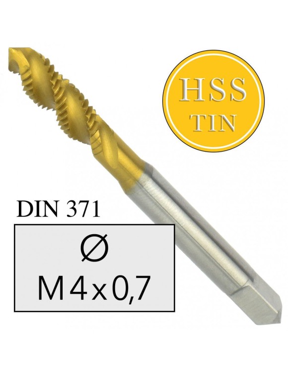 M4x0,7 Gwintownik Maszynowy HSS TIN DIN 371 Skrętny