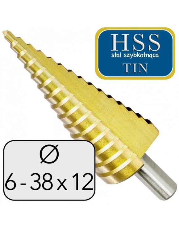 6-38 mm Wiertło stopniowe stożkowe HSS TIN Proste