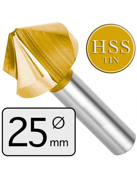 FI 25 mm Pogłębiacz fazownik stożkowy HSS z powłoką TIN DIN 335