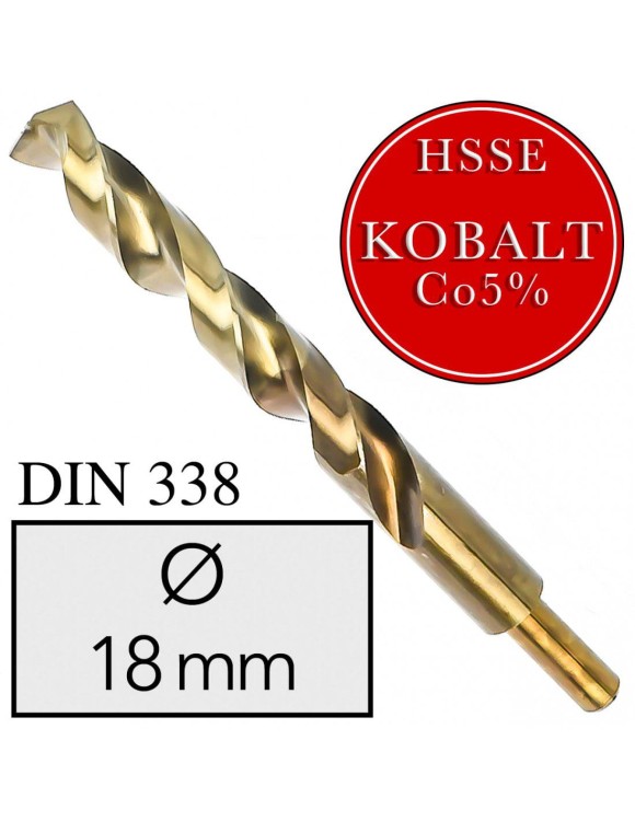 Fi 18 mm Wiertło do metalu DIN338 HSSE Co5 Podtaczane