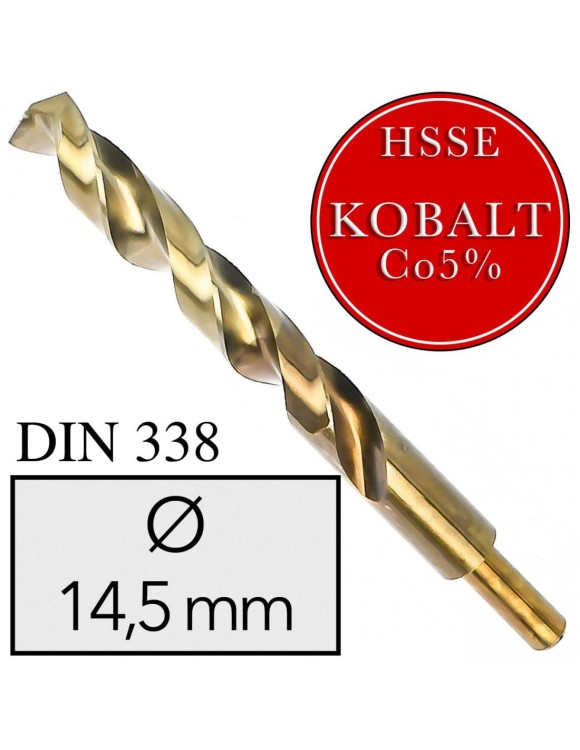 Fi 14,5 mm Wiertło do metalu DIN338 HSSE Co5 Podtaczane