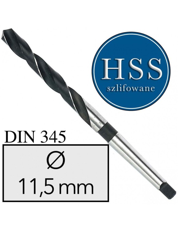 Fi 11,5 mm Wiertło do metalu NWKc HSS DIN 345 Stożek Morse'a SZLIFOWANE